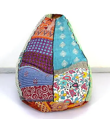 Vintage Kantha Quilt Bean Bag Chair Slipcover Indian Decorative Pouf Ottoman E • $49.99