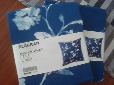 Set Of 2 - IKEA Blue Floral Cushion Covers 20x20  Square Throw Pillow Covers NEW • £38.44