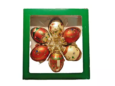 Set Of 6 Vintage Eggshape Christmas Ornaments Handblown Hand Painted 2” AMC #A • $14.99