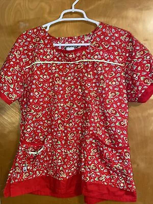 Mary Engelbreit Nurse Scrub Shirt Women's Size L Floral Red Flowers • $17.95