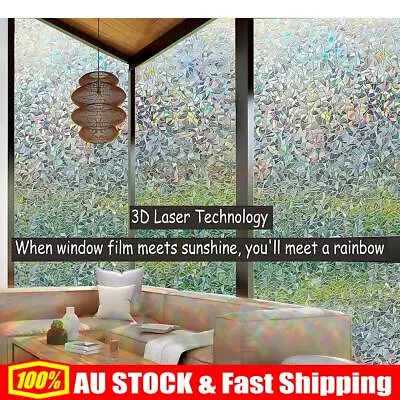 3D Rainbow Reflective Window Film Decor Privacy Static Clings Glass Sticker 90cm • $13.39