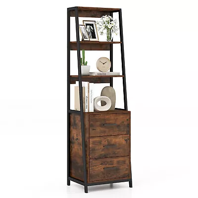 Ladder Bookshelf Tall Bookcase W/ 3 Open Shelves Printer Stand 3 Storage Drawers • $124.99