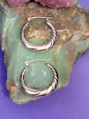 🩶Vintage Solid 14K White Gold Hoop Earrings 31mm Michael Anthony MA ISRAEL 1.7g • $89