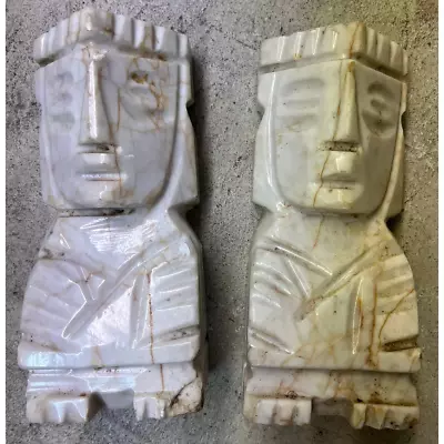 Pair Vintage Carved Stone Onyx Marble Aztec Mayan Tiki Totem Statue Bookends 8  • $55