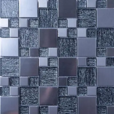 Silver Glass & Brushed Steel Mosaic Tile (GTR10150) • £8.99