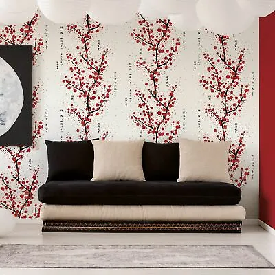 £18.90 • Buy AS Creation White 37469-2 Asian Fusion Cherry Blossom Oriental Glitter Wallpaper