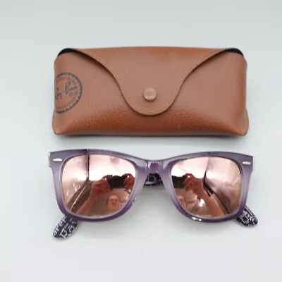 Rayban New Wayfarer Gray Frames RB 2140 1201/Z2 Mirrored Lenses Withe Case • $49.99