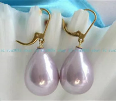 Charming 12x16mm Real South Sea Shell Pearl Drop Gold Leverback Dangle Earrings • $2.88