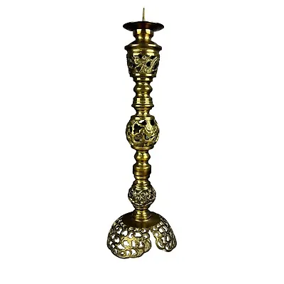 Vintage Brass Temple Altar Candlestick Indochina - Vietnam 14.5 Inch • $99.99