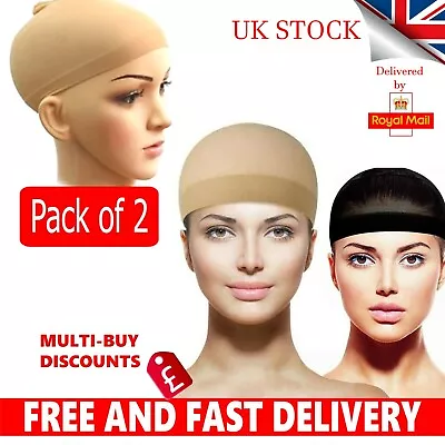 2x Wig Cap Nude Breathable Unisex Stocking Stretch Hair Liner Net Medical Grade • £2.95