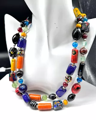 Heavy Stunning Multicolor Murano Art Glass Statement Beaded Necklace 40  H01 • $10.50