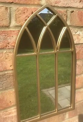 £32 • Buy Rustic Outdoor Arch Garden Mirror, Gold Colour Metal Frame Wall Mounted, Gothic