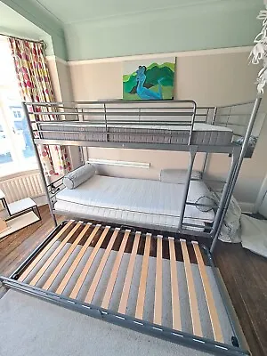 Ikea SVARTA Bunk Bed 90x200 Extra Underbed And 3 Matresses Included Sleeps 3 • £500