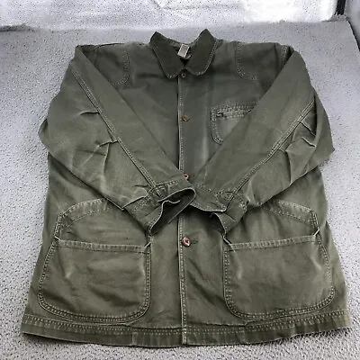 Vintage LL Bean Carn Coat Adult 2XL Green Canvas Chore Flannel Lined 43893 • $51.99