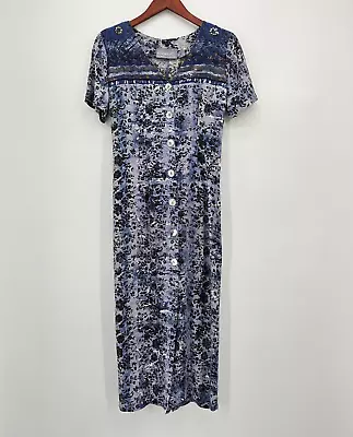 Vintage Rabbit Jr. Floral Midi Maxi Dress Women's Size 5/6 Blue Shoulder Pads • $15