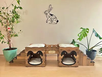 Wooden Rabbit House Bunny Castle Rabbit Furniture Wooden Bunny Bed QPRPET • $180