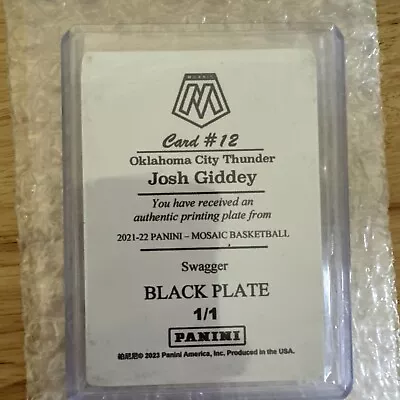 Josh Giddey 1/1 Mosaic Basketball BLACK PLATE Oklahoma City Thunder One Of One • $12.50