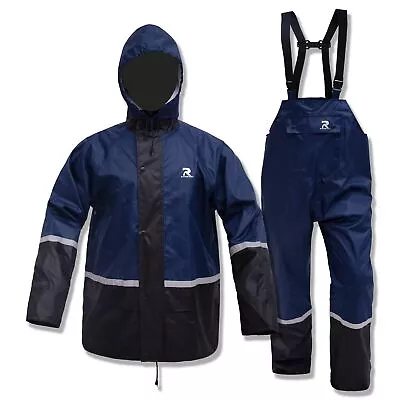 Rain Suits For Men Waterproof Breathable Rain Gear Durable Oxford Large Navy • $71.78