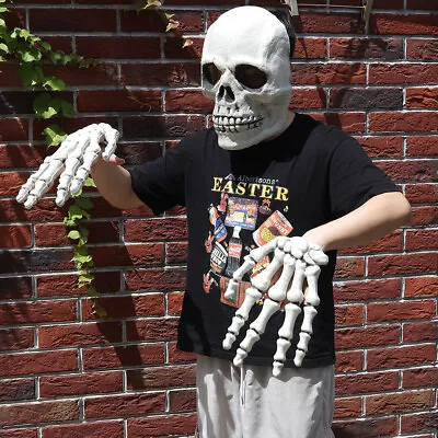 £20.95 • Buy Human Life Size Halloween Skull Mask And Pair Skeleton Hands Ghost Cosplay Props