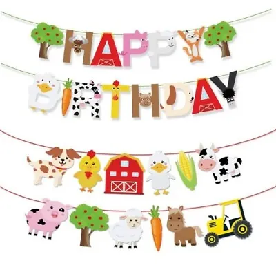 £3.99 • Buy Farm Happy Birthday Farmyard Animals Banner Kids Baby Boys Party Decoration