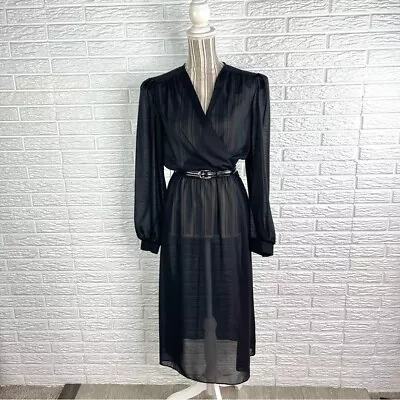 Vintage Luci Fellini Sheer Black Midi Dress Size Medium/Large • $23.80