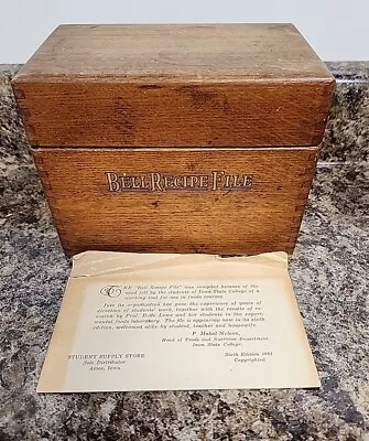 Antique 1937 Vintage BELL RECIPE FILE Golden Oak Box Ames Iowa State College • $35