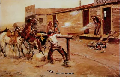 C. M. Russell Indian Saloon Cowboys Guns Horses 9 X5 3/4  Sample Print 1960s • $14.99