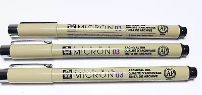 3 X Sakura Pigma Micron 03 - 0.35mm Line - Black Archival Ink Pigment Fineliner • £6.49