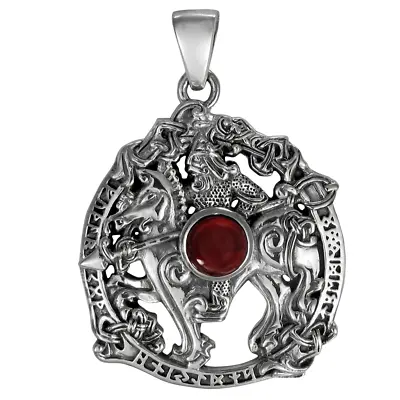 Sterling Silver Odin Sleipnir Garnet Rune Pendant Norse Viking Asatru Jewelry • $89.99