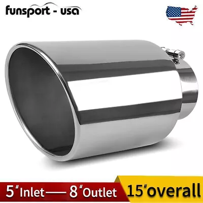 Stainless Steel Exhaust Tip 5  Inlet - 8  Outlet - 15  Long Bolt-On Polished • $46.90