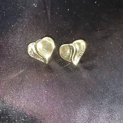 Givenchy Vintage Earrings Signature Signed Heart Gold Tone Pierced • $39.99