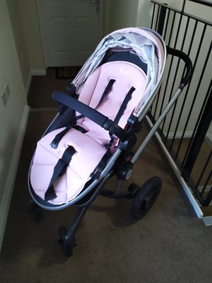£150 • Buy Silver Cross Surf 2 Pushchair Stroller, Carry Cot, Pink & Blue Hood And Apron