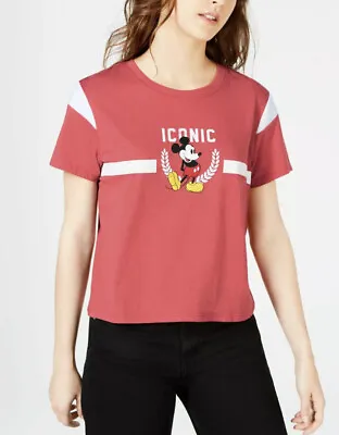 DISNEY Women's T Shirt Top Iconic Mickey Mouse Crew Neck Juniors XL • $10.50