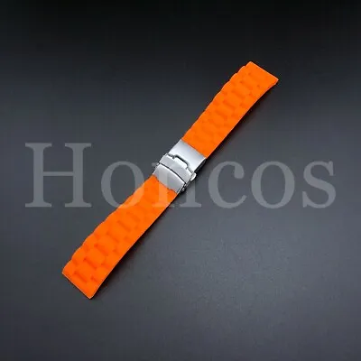 ORANGE Soft Rubber Watch Band Strap With Deployant Clasp USA SELLER • $13.99