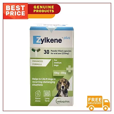 Zylkene Plus Calming Nutritional Supplement For Dogs GREEN 10-30 Kg 30 Capsules • $90.97