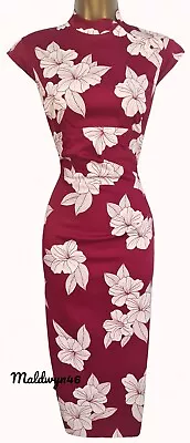 Karen Millen ✩ Vintage Red Ivory Floral Oriental Cocktail Pencil Dress ✩ Uk 12 • £79.99