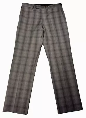 Ben Sherman 35R Wool Tweed Plaid Trousers Pants Gray Taupe Charcoal 35 X 32.5 • $20