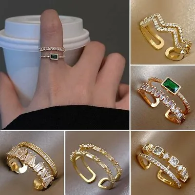Sliver Plated Geometric Crystal Zircon Finger Knuckle Ring Gold Open Rings Women • $1.45