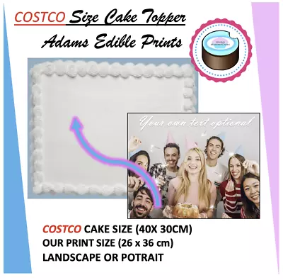 COSTCO CAKE TOPPER Costco  SIZE 'YOUR OWN EDIBLE PHOTO'  PRINT SIZE 26X36CM • £12.30