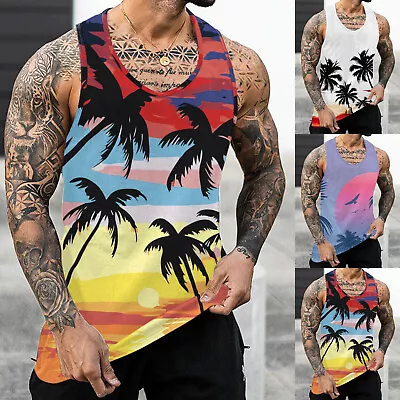 Men Floral Beach Tank Tops Novelty Sleeveless Tee Hawaii Summer Vacation T Shirt • $11.98