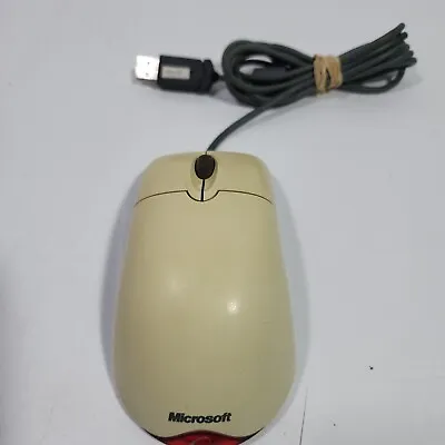 Vintage Beige Microsoft Wheel Mouse Optical USB Mouse 1.1A X08-70400 • $18.75