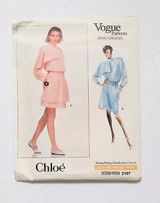 Vogue Pattern Chloe Paris Originals Pattern 2107 Dress Size 6-10 Uncut 1988 • $19.99