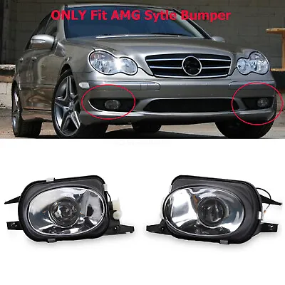 AMG Style Bumper Clear Fog Lights For Mercedes Benz W203 C32 C55 AMG • $59.99