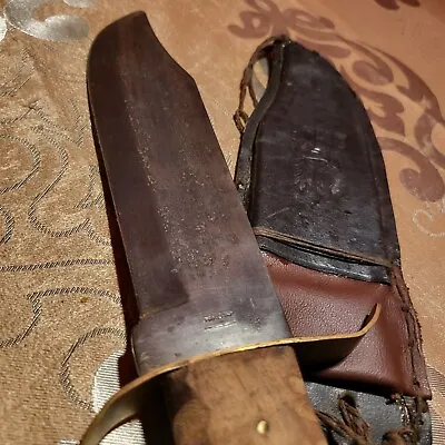 $14 • Buy Vintage Pakistan High Carbon Steel Blade Bowie Knife  W/ Leather Sheath