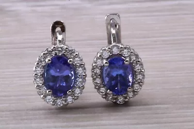 AAA Grade Two Carats Natural Tanzanite And Diamond Set 18ct White Gold Earrings • £2995