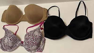 LOT Of 3 MAIDENFORM UW Strapless Push Up Balconette Demi And T-Shirt Bras -36C • $21