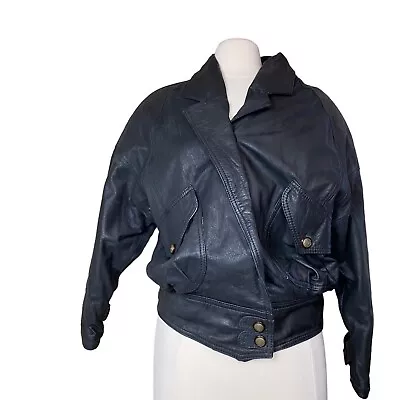 VTG Y2K Leather Jacket Coat Moto Express Unisex Sz Small Black Punk Biker • $70