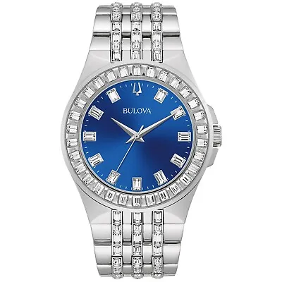 Bulova Men's Quartz Crystal Accent Silver Stainless Steel Watch 42mm 96A254 • $188.99