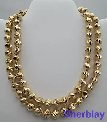 Coro Jewelry Ribbed Ball Gold Tone Bead Double Strand Choker Necklace 15  • $27.99