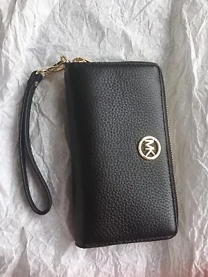 NWT Michael Kors Fulton Black Large Flat Mf Phone Case Wallet Wristlet Leather • $99